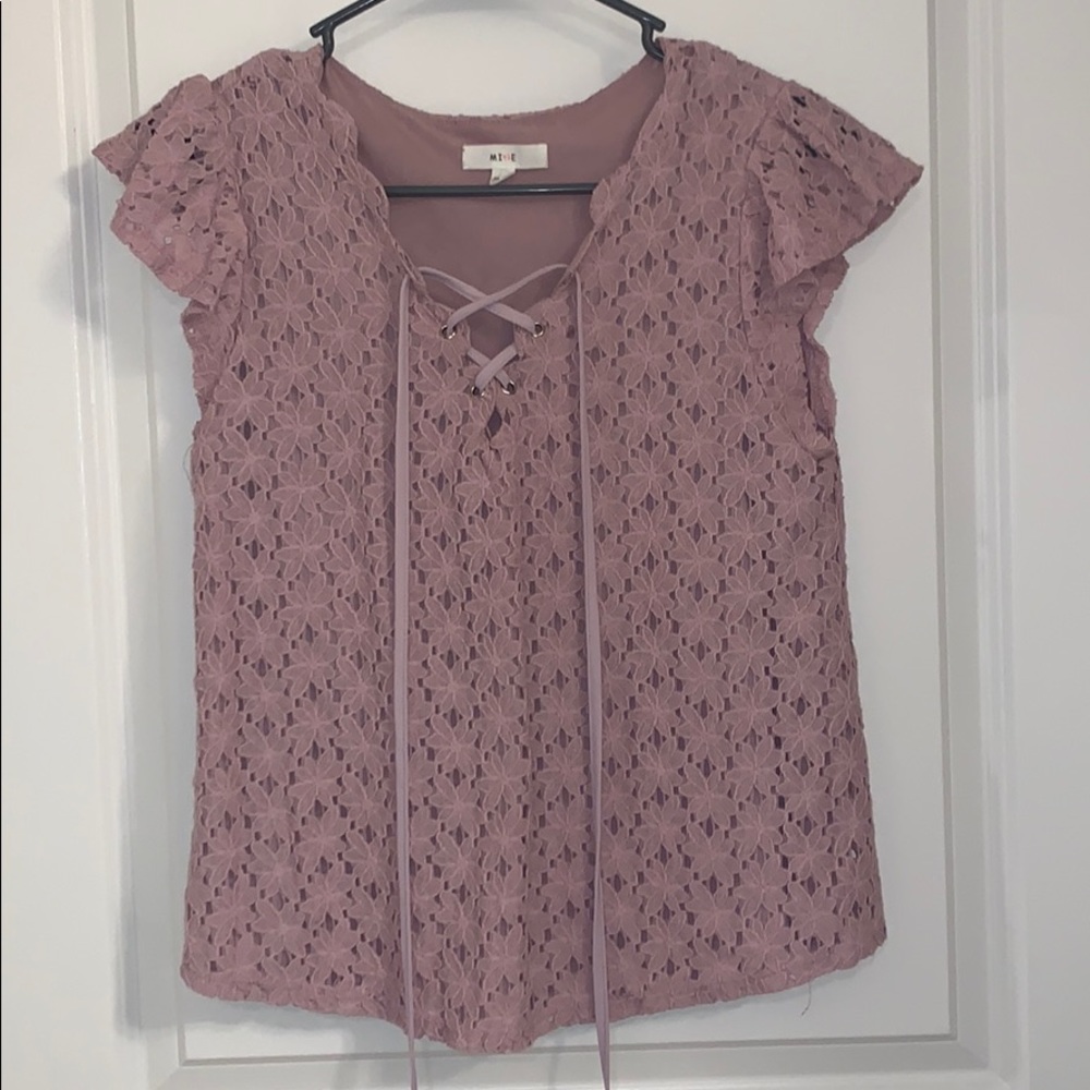 Floral purple blouse with ties in front